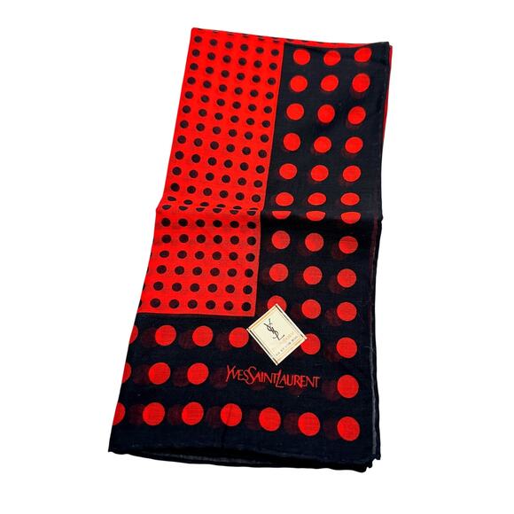 Yves Saint Laurent Red & Black Dot Vintage Handkerchief / Pocket Square / Scarf - Picture 5 of 6